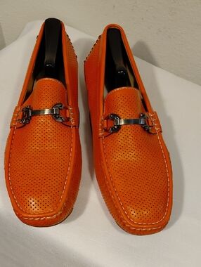 Orange Leather Loafers with Metal Bit